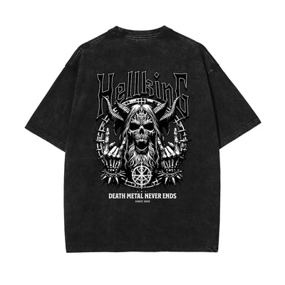 Skull Graphic Washed Oversized Tee-INNBLAC