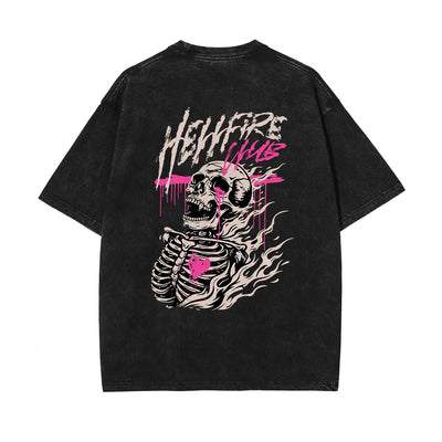 Skull Graphic Washed Oversized Tee-INNBLAC