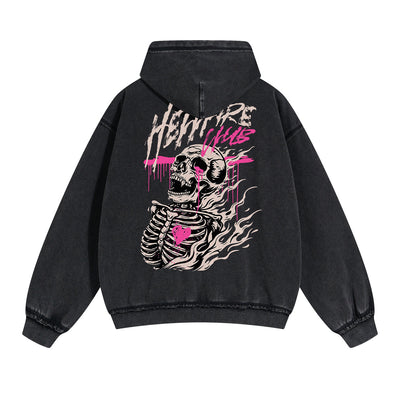Skull Graphic Washed Boyfriend Hoodie
