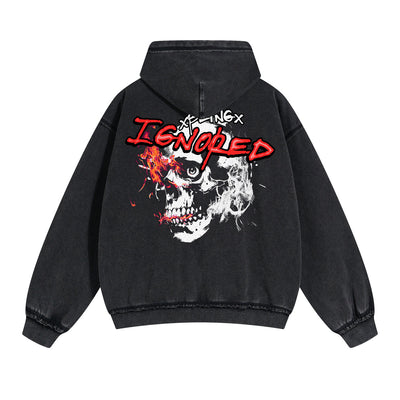 Skull Graphic Washed Boyfriend Hoodie