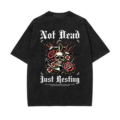Skull Graphic Washed Oversized Tee-INNBLAC