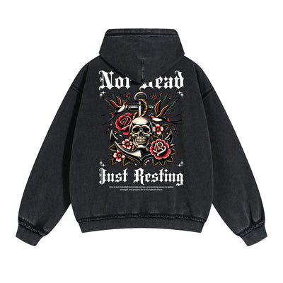Skull Graphic Washed Boyfriend Hoodie