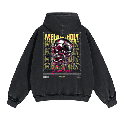 Skull Artwork Graphic Faded Hoodie