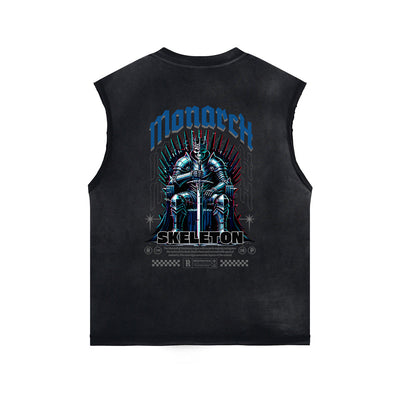 Skull Artwork Graphic Faded Sleeveless Tee-INNBLAC Fashion Apparel