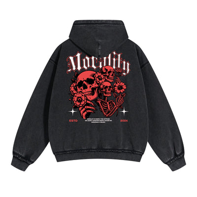 Skull Artwork Graphic Faded Hoodie