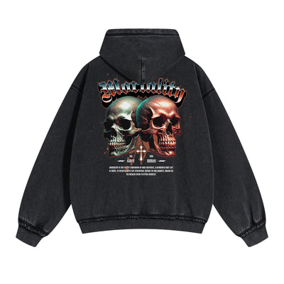 Skull Artwork Graphic Faded Hoodie