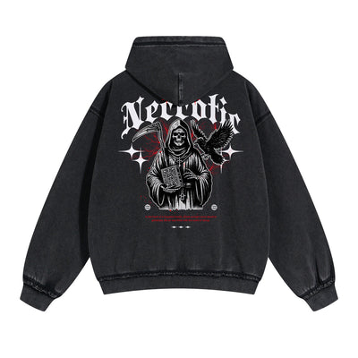 Skull Artwork Graphic Faded Hoodie
