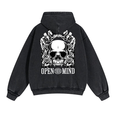 Skull Artwork Graphic Faded Hoodie
