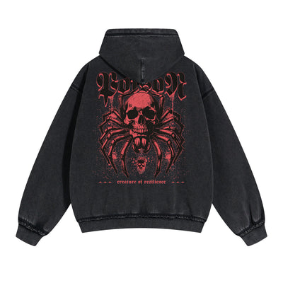 Skull Artwork Graphic Faded Hoodie