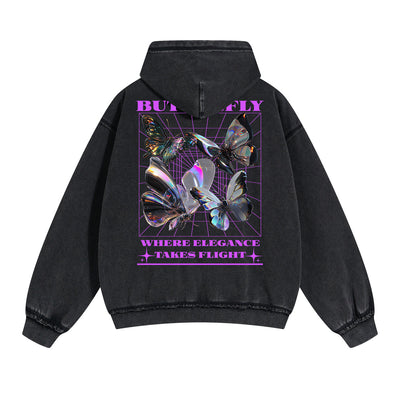 Gothic Butterfly Back Print Hoodie-INNBLAC