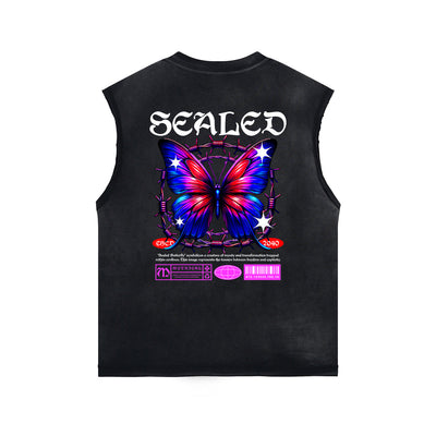 Gothic Butterfly Back Print Sleeveless Tee-INNBLAC Fashion Apparel