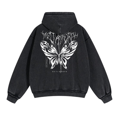 Butterfly Graphic Double Slider Zip Hoodie-INNBLAC