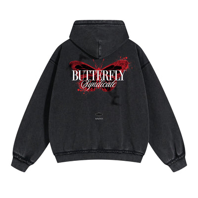 Butterfly Graphic Double Slider Zip Hoodie-INNBLAC