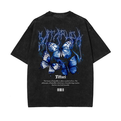 Butterfly Graphic Stone Wash Tee-INNBLAC
