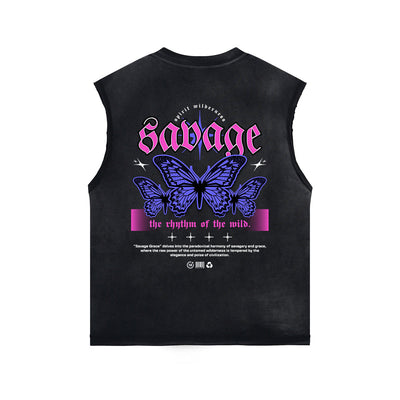 Butterfly Graphic Stone Wash Tank Top-INNBLAC Fashion Apparel