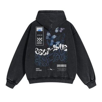 Butterfly Graphic Double Slider Zip Hoodie-INNBLAC