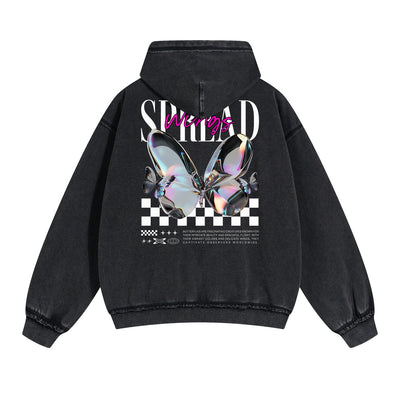 Butterfly Graphic Double Slider Zip Hoodie-INNBLAC
