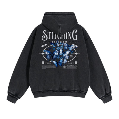 Butterfly Graphic Double Slider Zip Hoodie-INNBLAC