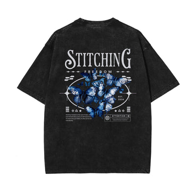 Butterfly Graphic Stone Wash Tee-INNBLAC
