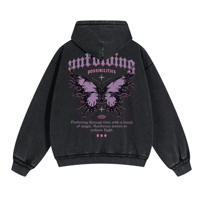 Butterfly Graphic Double Slider Zip Hoodie-INNBLAC