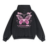 Vintage Washed Butterfly Printed Zipper Hoodie-INNBLAC