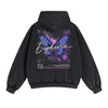 Vintage Washed Butterfly Printed Zipper Hoodie-INNBLAC