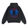 Vintage Washed Butterfly Printed Zipper Hoodie-INNBLAC
