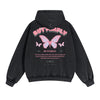 Vintage Washed Butterfly Printed Zipper Hoodie-INNBLAC