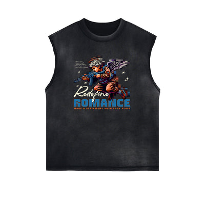 Stone Wash Cupid Angel Graphic Sleeveless Tee