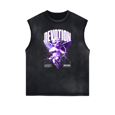 Stone Wash Cupid Angel Graphic Sleeveless Tee