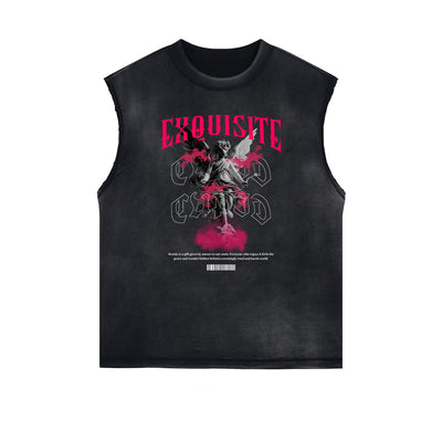 Stone Wash Cupid Angel Graphic Sleeveless Tee
