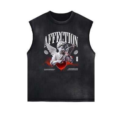 Stone Wash Cupid Angel Graphic Sleeveless Tee