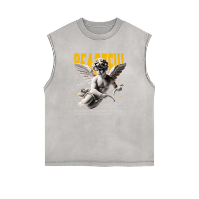 Gray Cute Cupid Cartoon Graphic Sleeveless Tee