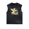 Stone Wash Cupid Angel Graphic Sleeveless Tee
