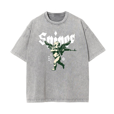 Gray Cute Cupid Cartoon Graphic Tee