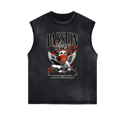Stone Wash Cupid Sniper Streetwear Tank Top
