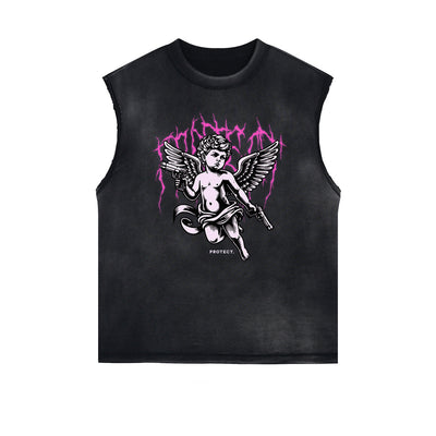 Stone Wash Cupid Sniper Streetwear Tank Top
