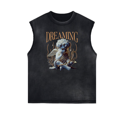 Stone Wash Cupid Sniper Streetwear Tank Top