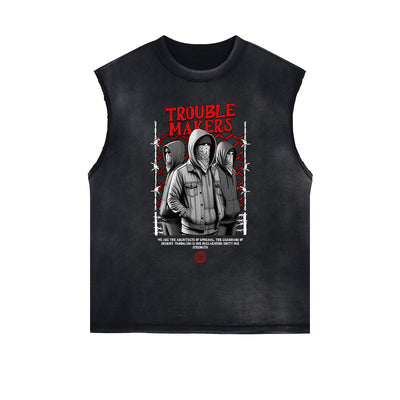Sleeveless Washed Faded Abstract Graphic Tee