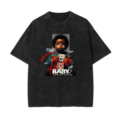 Stone Wash Abstract Pattern T Shirt