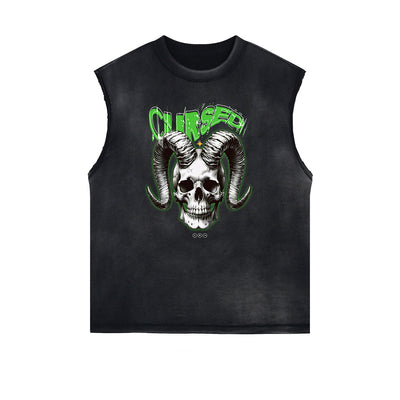 Sleeveless Washed Street Style Graphic T Shirt