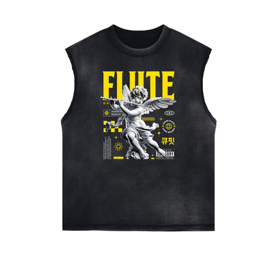 Washed Faded Cupid Statues Graphic Tank Top