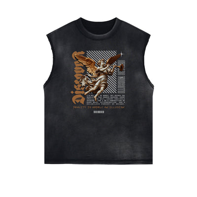 Washed Faded Cupid Statues Graphic Tank Top