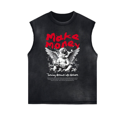 Washed Faded Cupid Statues Graphic Tank Top