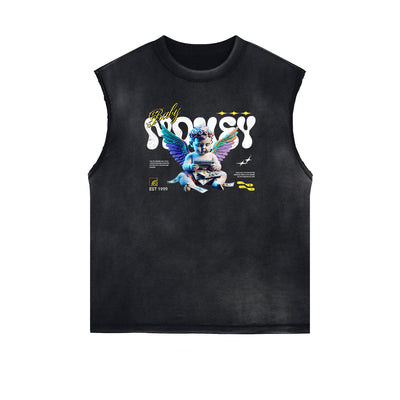 Washed Faded Cupid Statues Graphic Tank Top