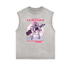 Sleeveless Stone Wash Anime Graphic Tee