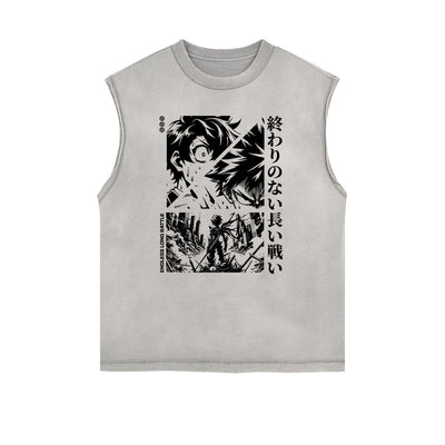 Sleeveless Stone Wash Anime Graphic Tee