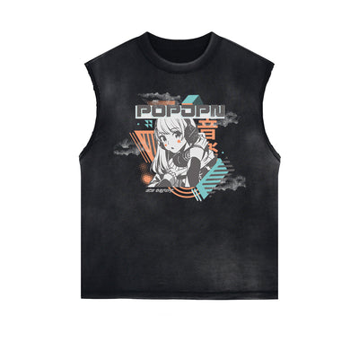 Washed Thick Anime Pattern Tank Top