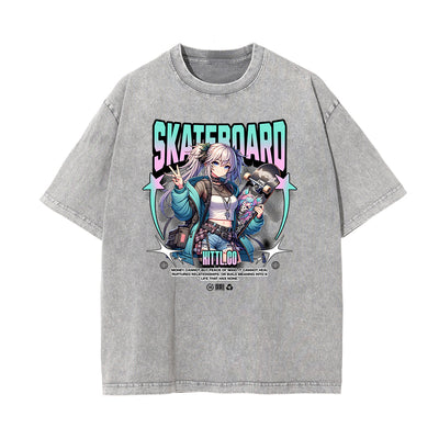 Washed Faded Y2K Anime Pattern Tee