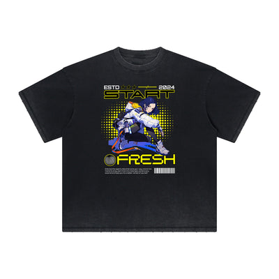 Heavyweight Distressed Y2K Anime Pattern Tee